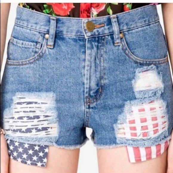 Forever 21 American Flag High Wasted Denim Shorts - Picture 1 of 5